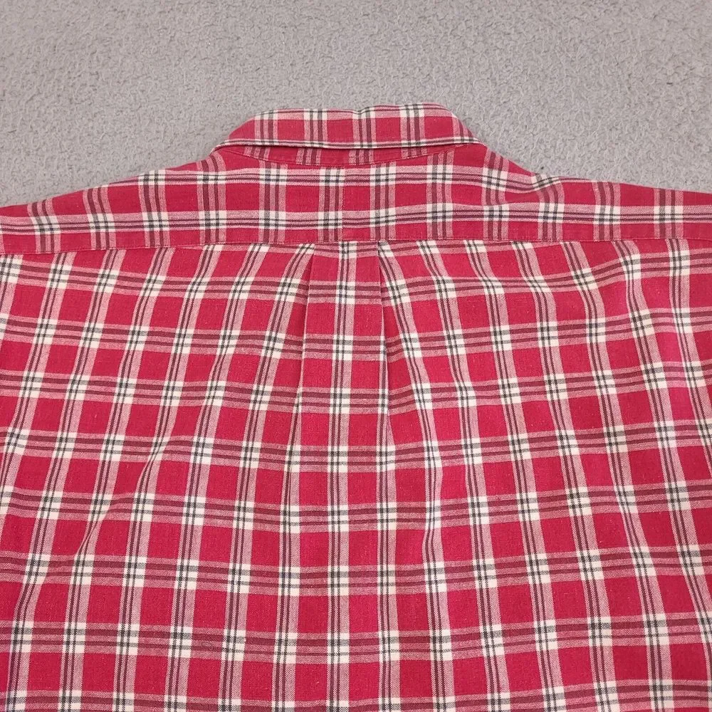 Vintage Polo Ralph Lauren Shirt Mens Medium Red Tartan Plaid Button‎ Down Cotton